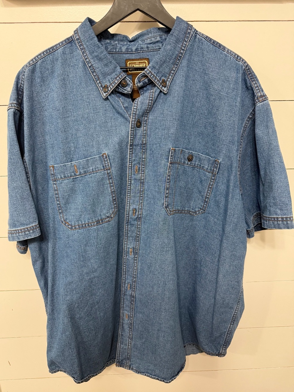 Men's Casual Short-Sleeve Denim Button-Down Shirt - Blue